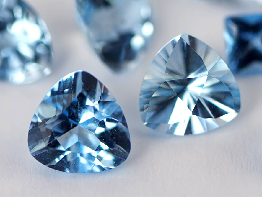 Irradiated blue topaz gemstones