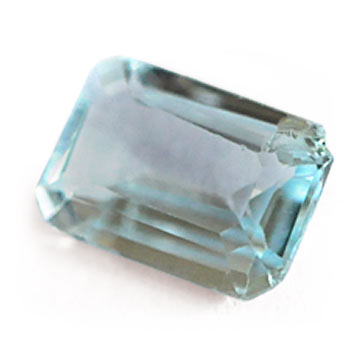 light blue aquamarine gemstone with a broken off corner