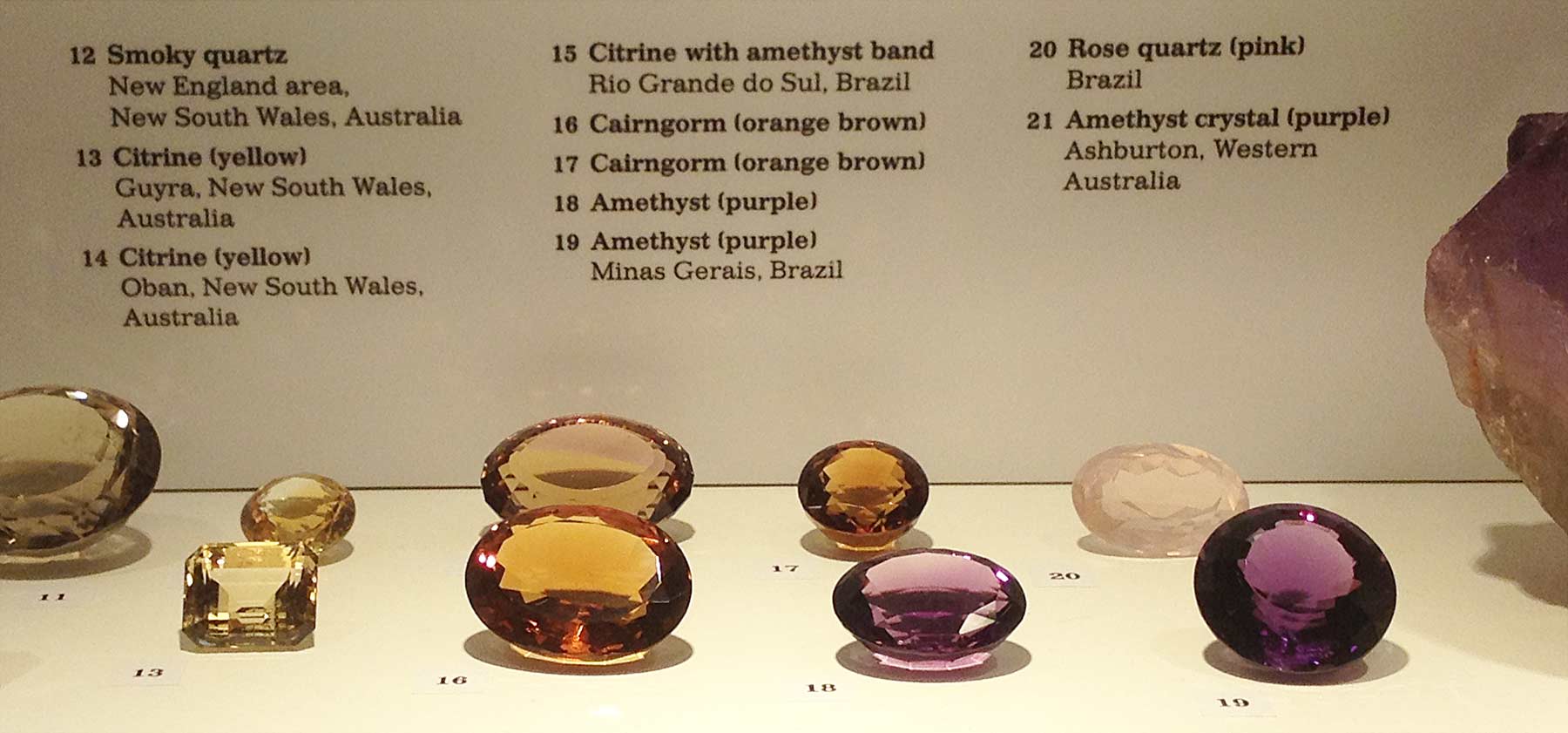 Group of citrine, ametrine and amethyst