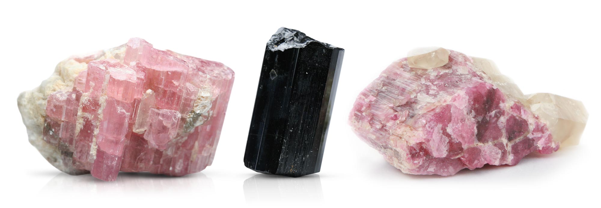 rough pink tourmaline and rough black schorl tourmaline